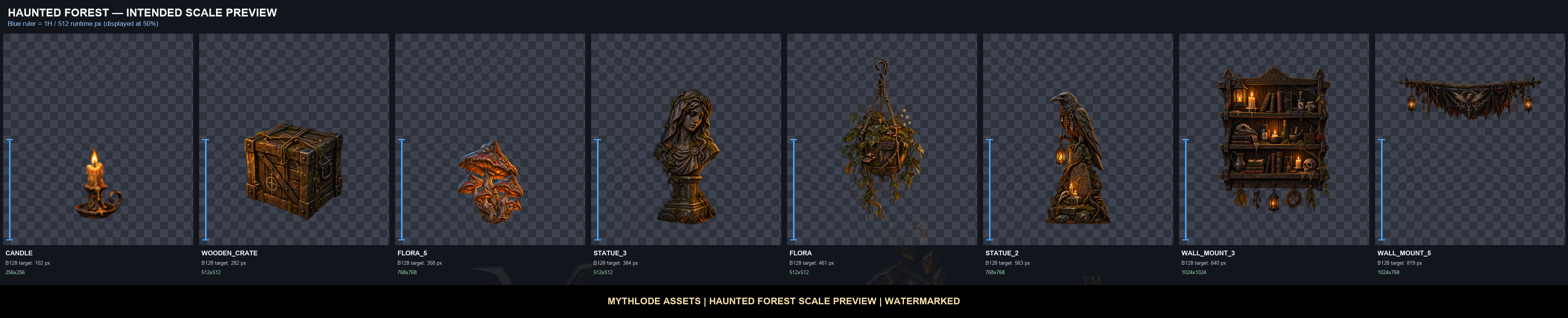 Watermarked Haunted Forest preview showing runtime scale