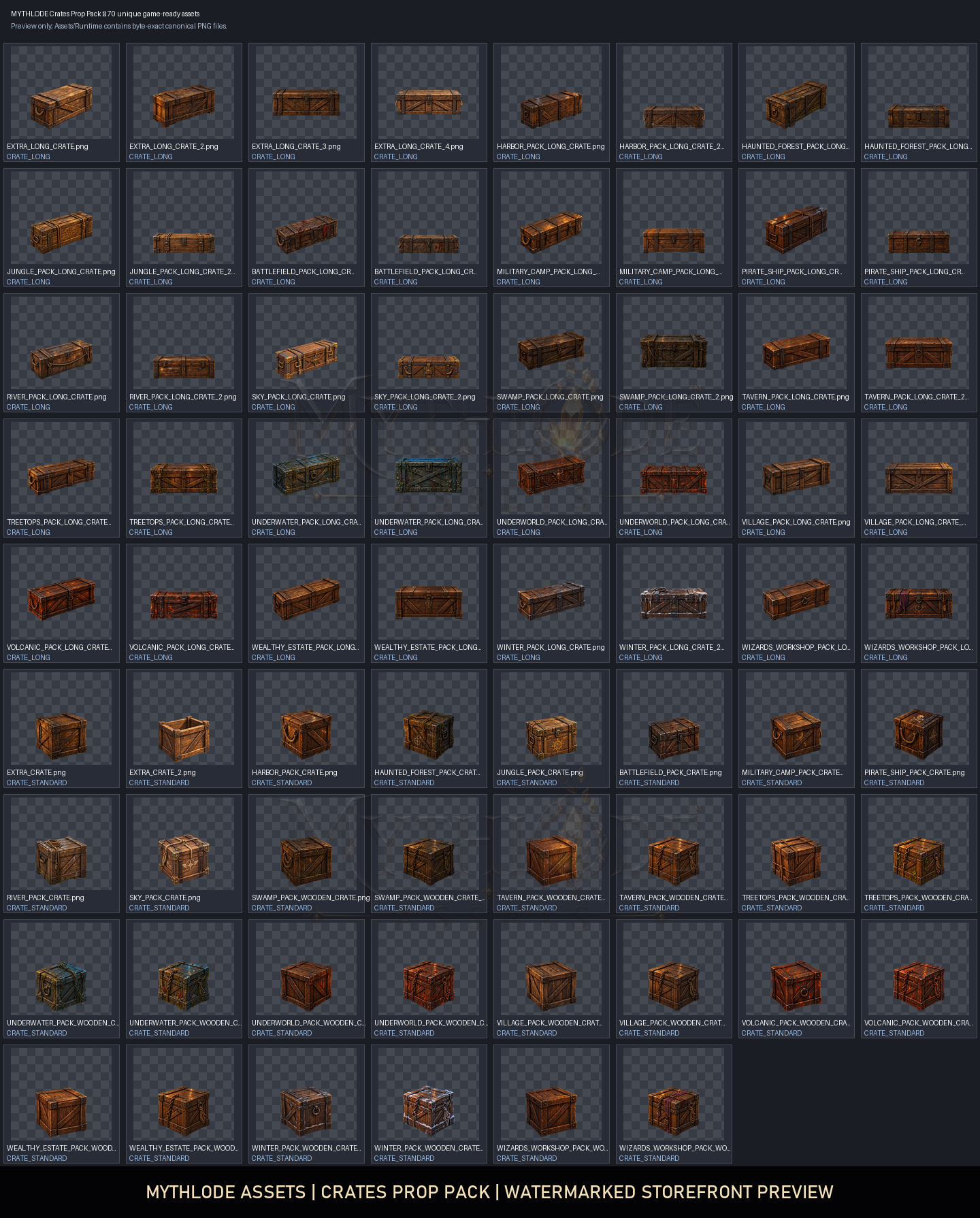 MYTHLODE Crates Prop Pack watermarked asset contact sheet