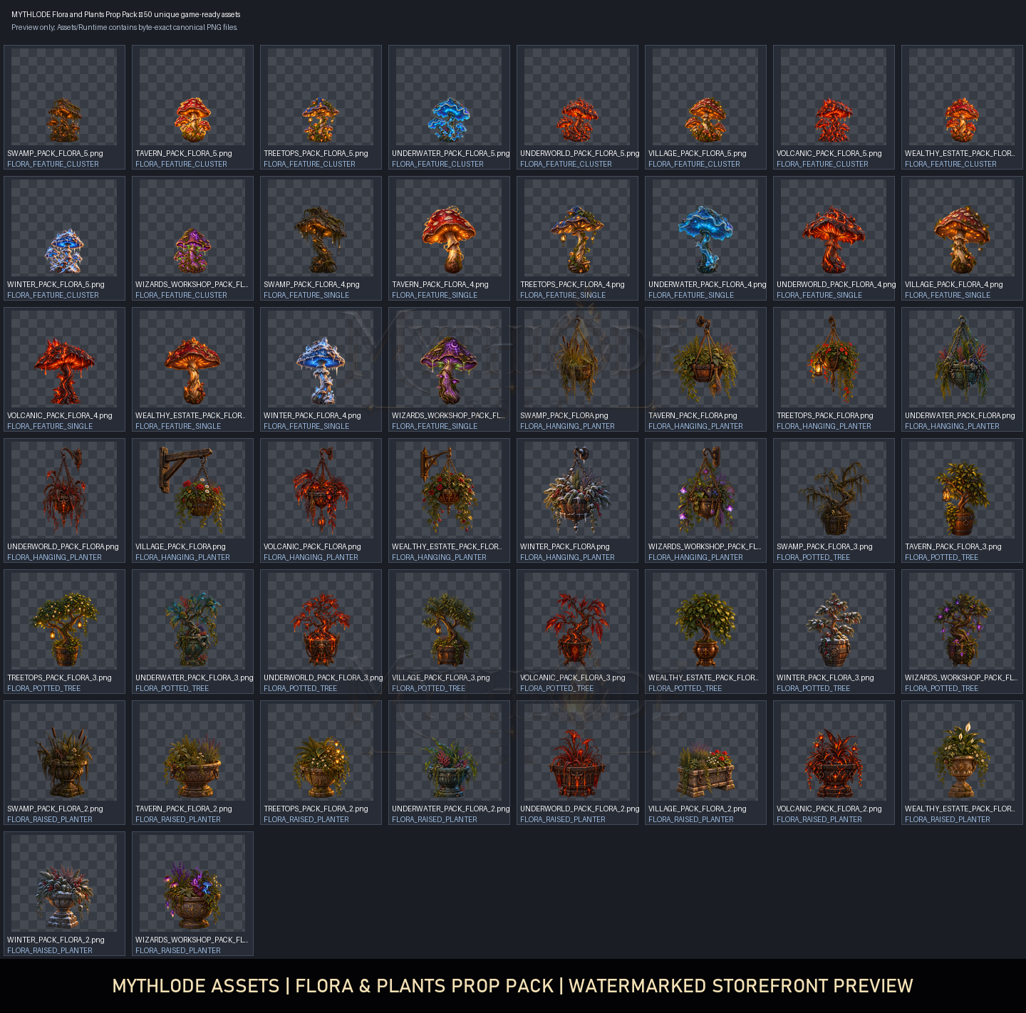 MYTHLODE Flora & Plants Prop Pack watermarked asset contact sheet