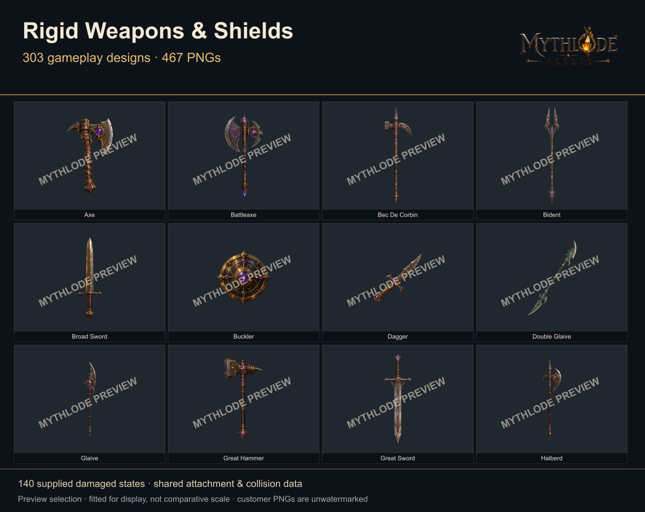 MYTHLODE Rigid Weapons and Shields watermarked cover selection