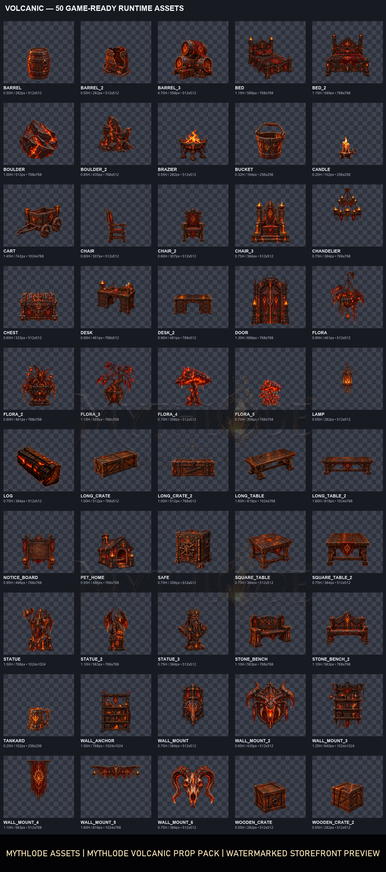 MYTHLODE Volcanic Prop Pack watermarked asset contact sheet