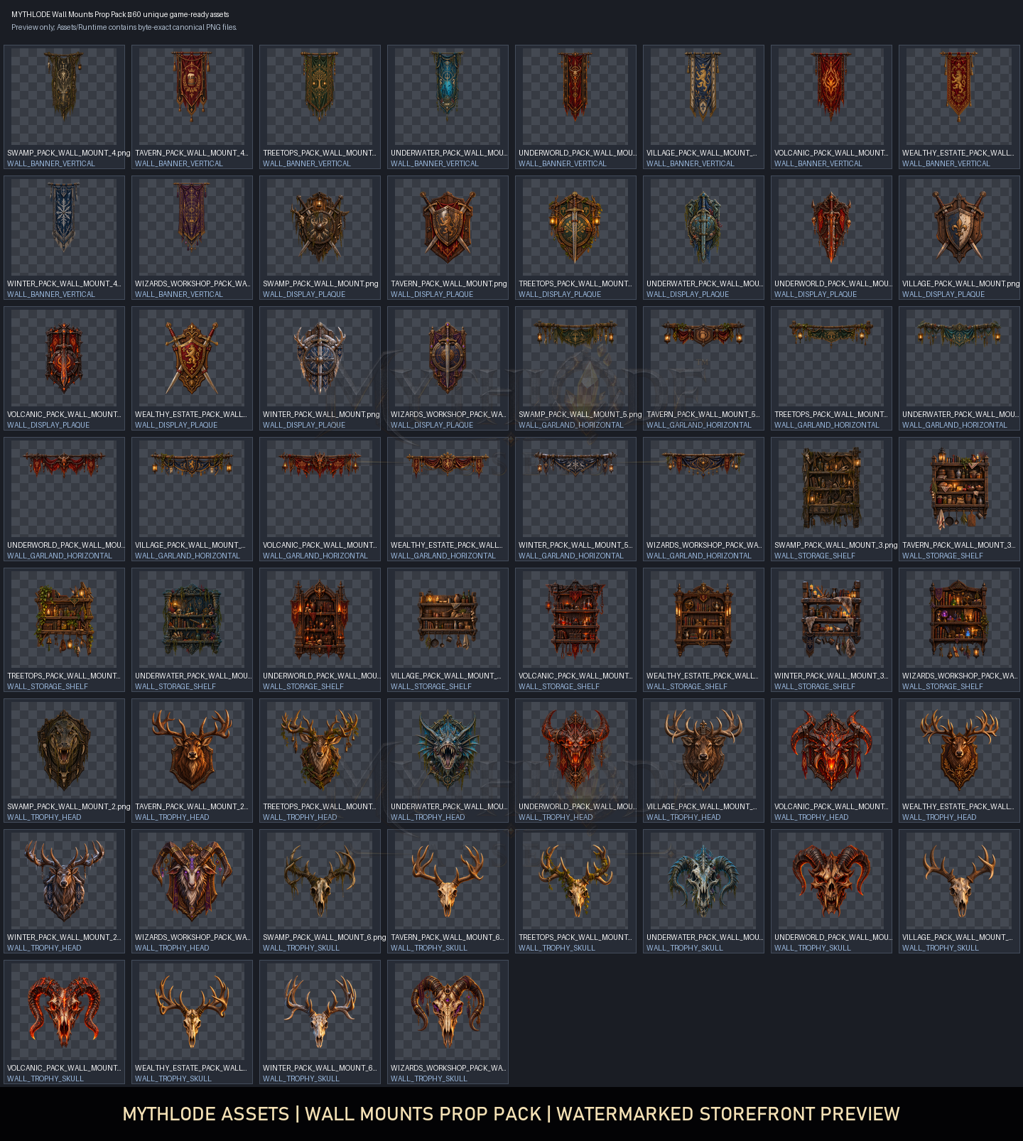 MYTHLODE Wall Mounts Prop Pack watermarked asset contact sheet