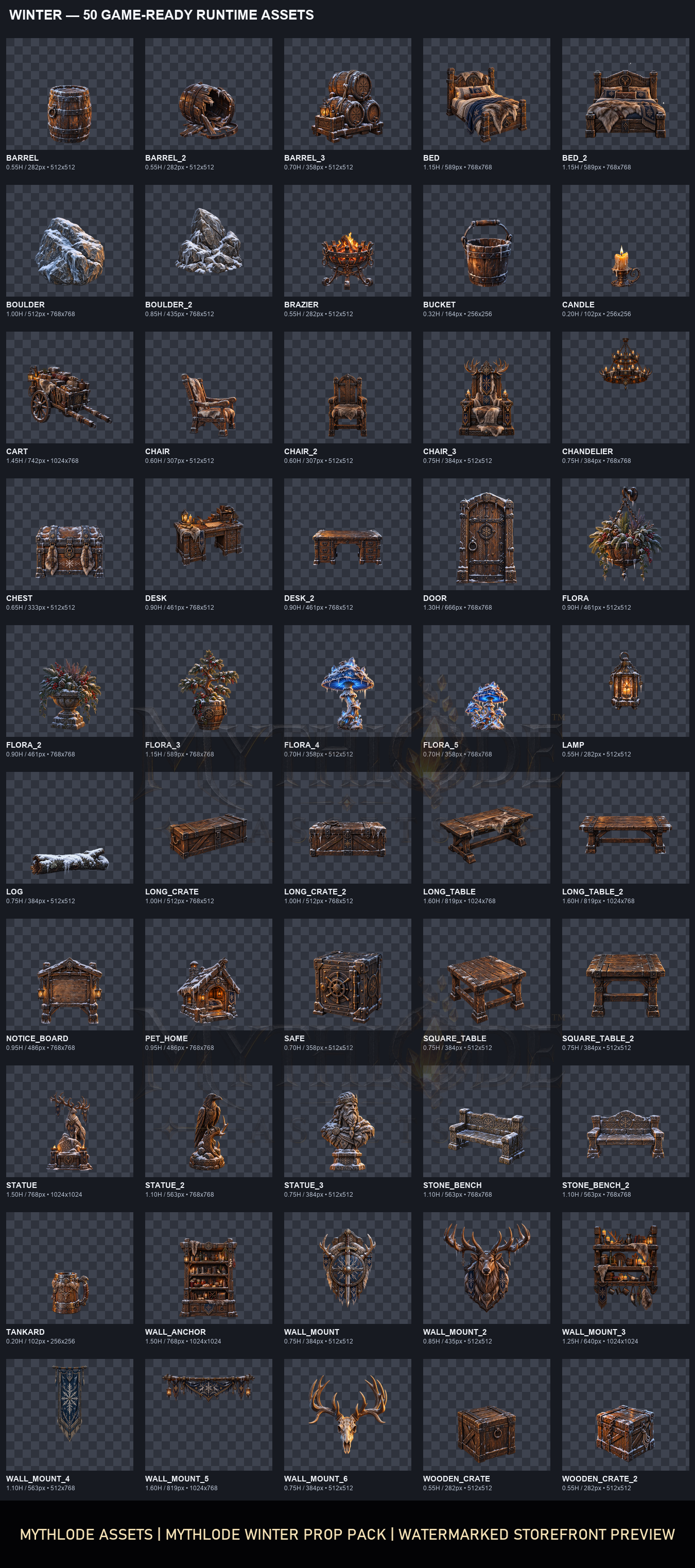 MYTHLODE Winter Prop Pack watermarked asset contact sheet